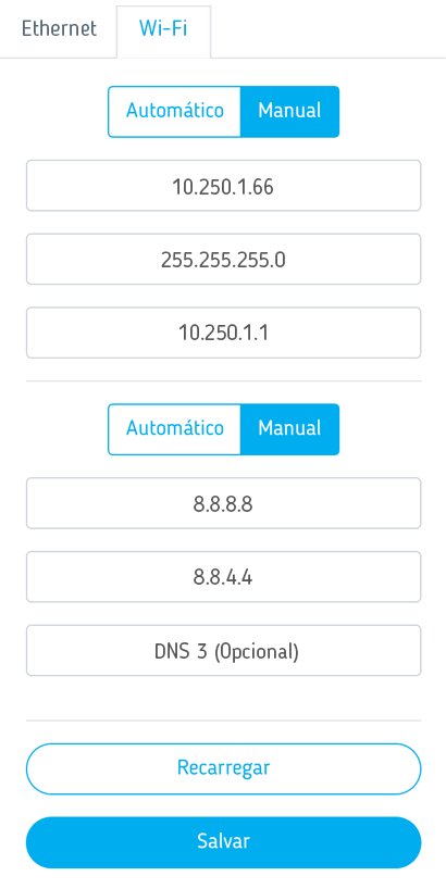 Configuração de redee Wi-Fi